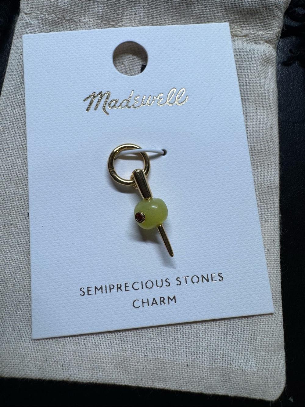 Madewell Gold-Tone Olive Charm with Pale Green Semi Precious Stone